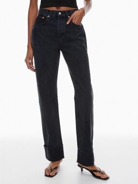 Re/Done High-Rise Loose Long Cuff Jean Size 25 Blacken Blue Aritzia